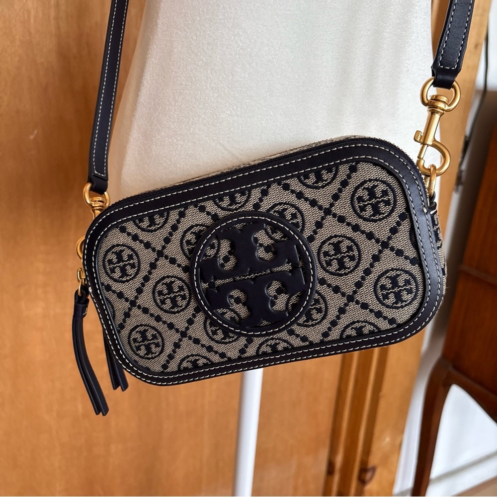 Tory Burch Mini T Monogram Crossbody Bag Navy Blue OS